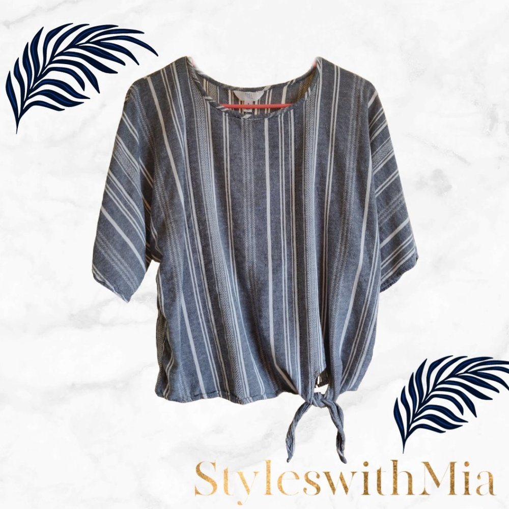 Gray-Blue and White Stripped Top / Side key hole tie at the Bottom (Work&Casual)